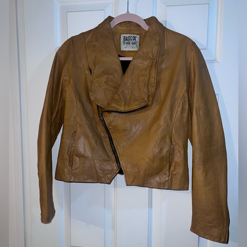 Tan Leather A symmetrical Bomber Jacket